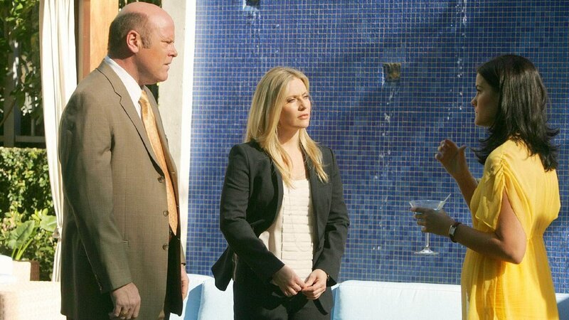 Det. Frank Tripp (Rex Linn) und Calleigh (Emily Procter, M.) befragen Jenna York (Aimie Alexander) zu den Lebensumständen des Opfers. – Bild: RTL /​ CBS