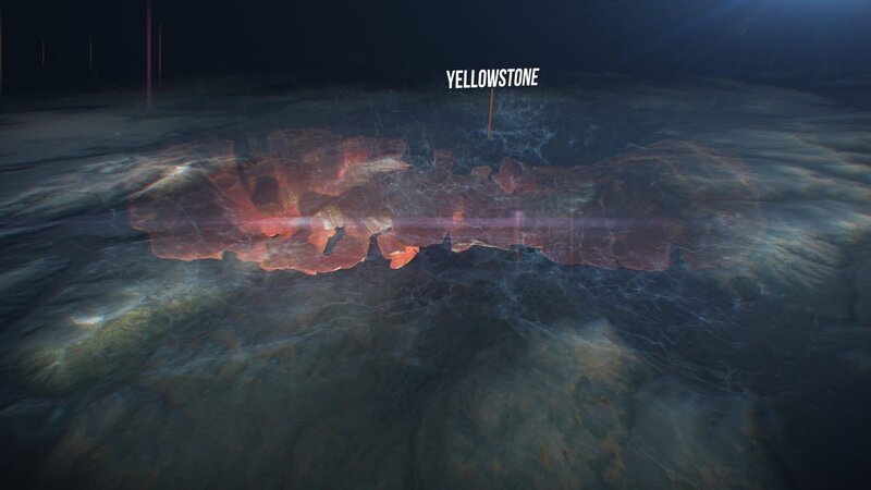 Die riesige Magmakammer unter dem Yellowstone-Park, die Quelle einer möglichen zukünftigen Supereruption, die weltweite Verwüstungen anrichten könnte. – Bild: The National Geographic Channel