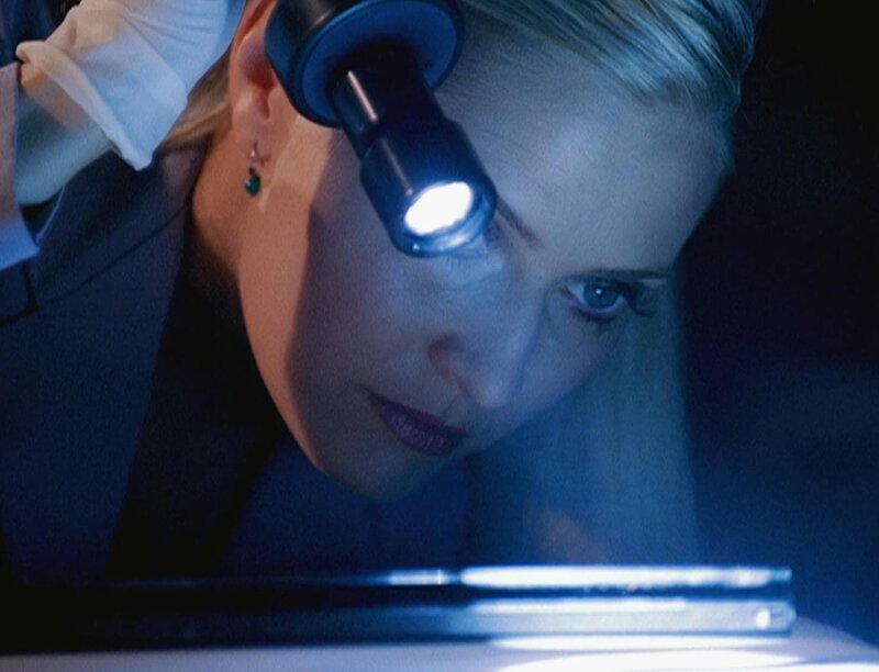 Calleigh (Emily Procter) untersucht das ganze Haus, in dem eine Familie fast komplett ausgelöscht wurde, nach Spuren. – Bild: RTL