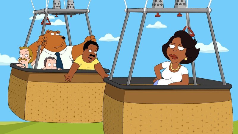 Lester Krinklesac (l.), Tim (3.v.l.), Cleveland Brown (2.v.r.), Donna Tubbs-Brown (r.) – Bild: VicaomCBS /​ FOX BROADCASTING