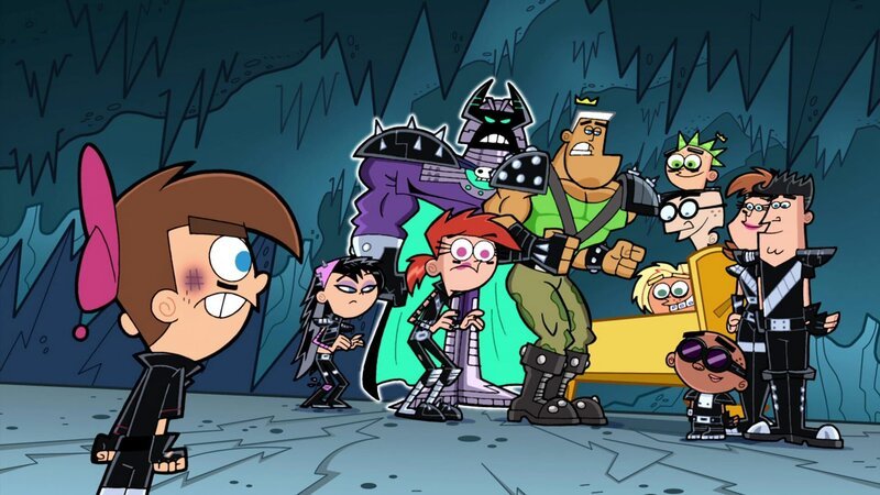 L-R: Timmy, Trixie, Vicky, Dark Lazer, Jorgen, Chester, Mr. Crocker, Cosmo (oben), A.J., Mrs. Turner, Mr. Turner – Bild: Paramount