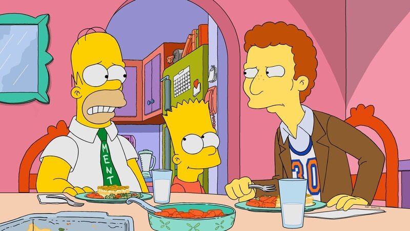 „Die Simpsons“, „Der Mentor.“ Homer bekommt erstmals Lust, zu arbeiten. Schuld daran ist der 35-jährige Jungunternehmer Mike Wegman. Seit Jahren eifert er Homer nach. Um endlich sein großes Idol kennenzulernen, hat Mike keine Mühen gescheut und sogar einen unterbezahlten Job als Praktikant in Mr. Burns’ Atomkraftwerk angenommen. Da trifft es sich gut, dass Homer gerade zum Supervisor der Atomkraftwerkspraktikanten degradiert wurde. Doch überall, wo die beiden auftauchen, hinterlassen sie einen Scherbenhaufen. – Bild: 2019–2020 Twentieth Century Fox Film Corporation. All rights reserved. Lizenzbild frei
