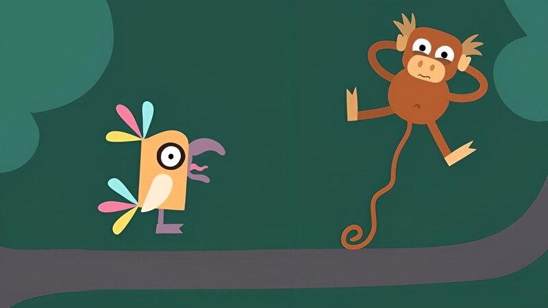 Das Geschrei vom Papagei stört den Affen. – Bild: KiKA/​SWR/​Julia Ocker