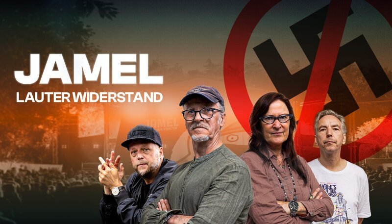 Cover-Grafik für den Dokumentarfilm „Jamel – lauter Widerstand“, v.l. Smudo von Die Fantastischen Vier, Veranstalterehepaar Birgit und Horst Lohmeyer, Musiker Olli Schulz – Bild: ARD Kultur/MDR/Labo M/Andreas Ho Cover-Grafik für den Dokumentarfilm „Jamel – lauter Widerstand“, v.l. Smudo von Die Fantastischen Vier, Veranstalterehepaar Birgit und Horst Lohmeyer, Musiker Olli Schulz – Bild: ARD Kultur/MDR/Labo M/Andreas Ho