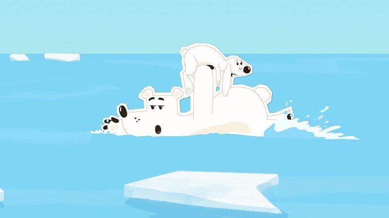 Der Schneehase Siggy wäre sehr gerne ein Eisbär wie Grumpel – aber dafür müsste er auf jeden Fall zuerst einmal schwimmen lernen. – Bild: ZDF/​JEP Animation