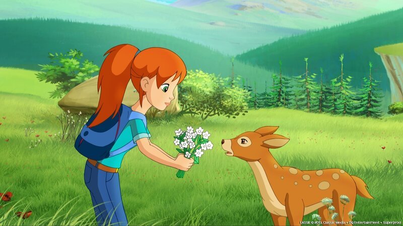 Zoe hat das perfekte Lockmittel für das Hirschkalb gefunden: Blumen. – Bild: KiKA