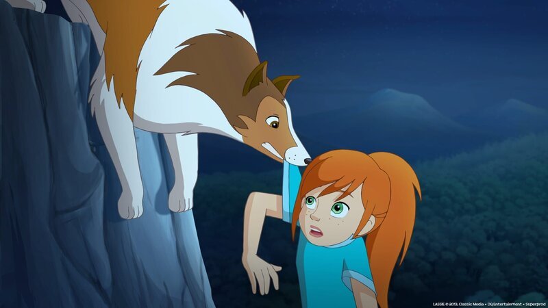 Lassie rettet Zoe in letzter Sekunde vor dem Absturz. – Bild: ZDF/​Classic Media/​DC Entertainment/​Superprod