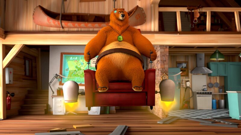 Durch einen Unfall mit der Modelleisenbahn, die die Lemminge zu einer Achterbahn umfunktioniert hatten, bleibt ein Computerchip an Grizzys Kopf haften. Von dort an ist er superschlau. Das können die Lemminge natürlich nicht auf sich sitzen lassen. – Bild: BOME