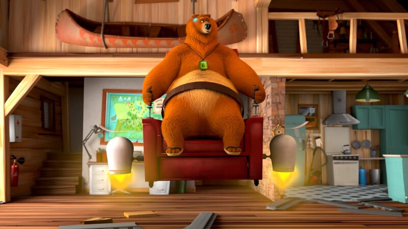 Durch einen Unfall mit der Modelleisenbahn, die die Lemminge zu einer Achterbahn umfunktioniert hatten, bleibt ein Computerchip an Grizzys Kopf haften. Von dort an ist er superschlau. Das können die Lemminge natürlich nicht auf sich sitzen lassen. – Bild: BOME