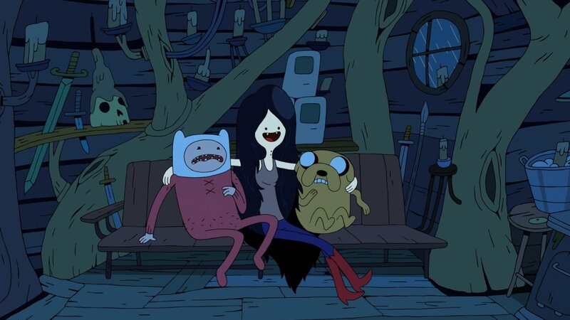 L-R: Finn (Jeremy Shada), Marceline (Olivia Olson), Jake (John DiMaggio) – Bild: Adventure Time /​ Cartoon Network
