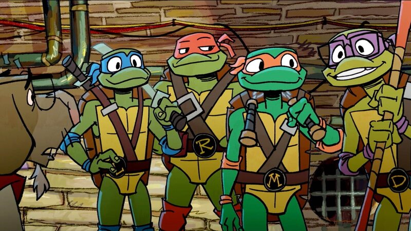 v.li.: Splinter, Leonardo, Raphael, Michelangelo, Donatello – Bild: Screen Grab /​ Paramount+ /​ © Paramount Pictures. TEENAGE MUTANT NINJA TURTLES is a trademark of Viacom International Inc.