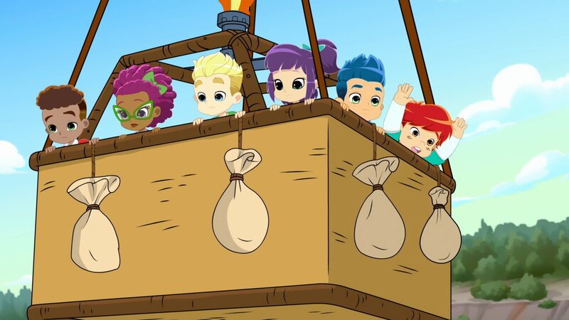 Die Kinder fahren mit einem Heißluftballon. – Bild: ORF/​YFE Your Family Entertainment