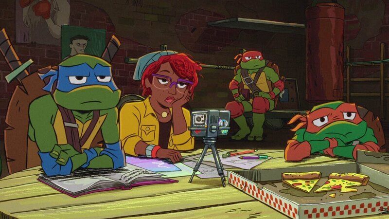 v.li.: Leonardo, April O’Neil, Raphael, Michelangelo – Bild: Paramount v.li.: Leonardo, April O’Neil, Raphael, Michelangelo – Bild: Paramount