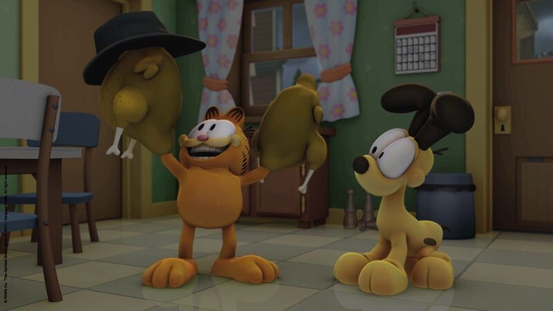 Jon fährt zwei Tage auf eine Comic-Messe und Garfield schmeißt solange den Haushalt. – Bild: HR/​Dargaud Media/​MediaToon/​Paws Inc./​France 3