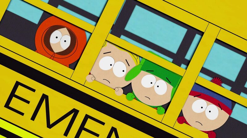 Kenny (l.), Kyle (2.v.r.), Stan (r.) – Bild: ViacomCBS