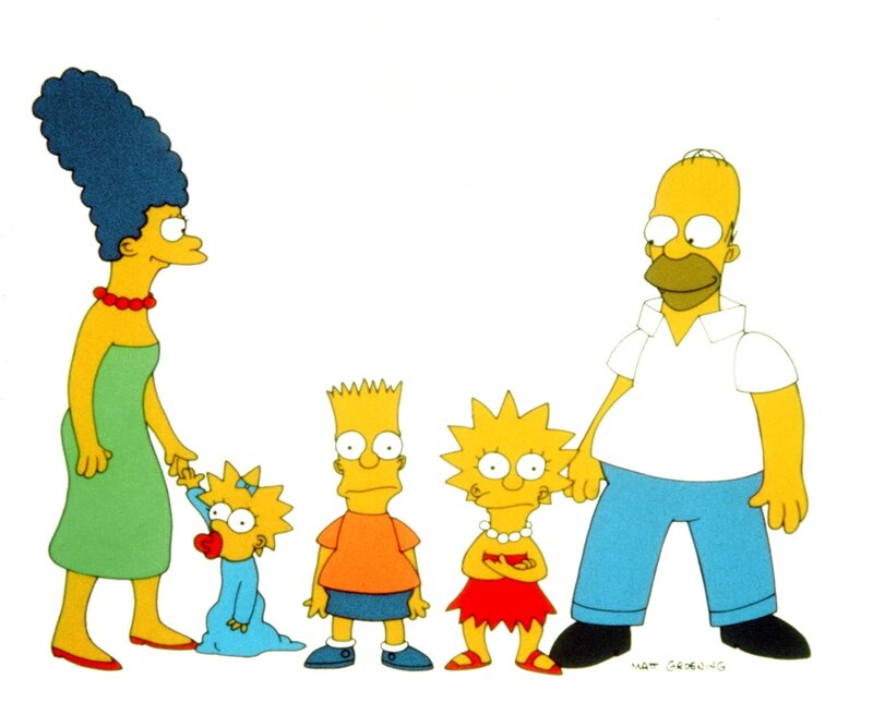 (1. Staffel) – Die Simpsons sind eine nicht alltägliche Familie: (v.l.n.r.) Marge, Maggie, Bart, Lisa und Homer. – Bild: und TM Twentieth Century Fox Film Corporation – Alle Rechte vorbehalten Lizenzbild frei