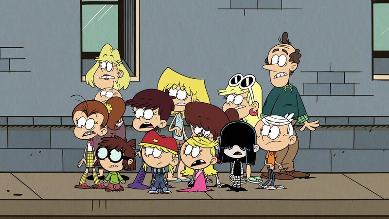 v.li.: Luan, Lily, Rita, Lisa, Luna, Lana, Lori, Lola, Lynn, Lucy, Leni, Lincoln, Lynn Sr. – Bild: Paramount