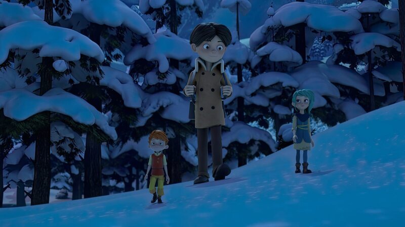 Schließlich gelingt es Klincus mit Hilfe der Frondosianer Yuki und Glyn in den rettenden Wald zu flüchten. Doch dort lauert bereits die nächste Gefahr auf den Jungen. – Bild: ZDF/​SHOWLAB FABRIQUE D’IMAGES TELEGAEL