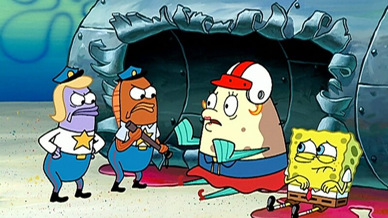 Mrs. Puff (2.v.r.), SpongeBob (r.) – Bild: ViacomCBS