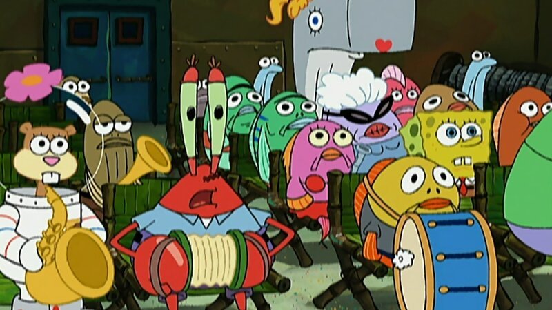 Sandy (l.), Mr. Krabs (3.v.l.) – Bild: ViacomCBS