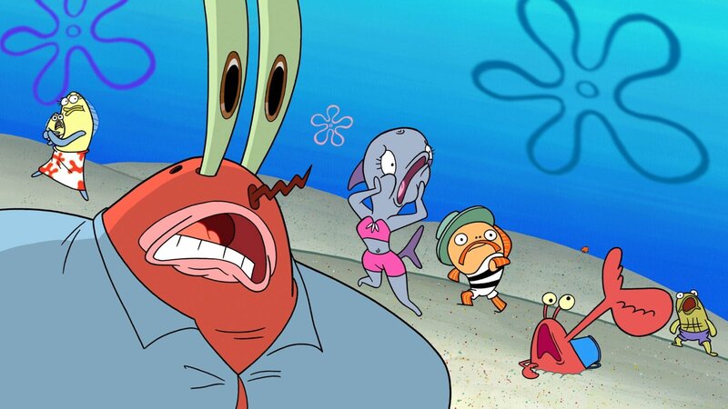Vorne: Larry (l.), Mr. Krabs (r.) – Bild: Paramount