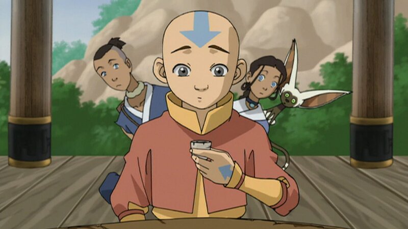 L-R: Sokka, Aang, Katara, Momo – Bild: Nicktoons L-R: Sokka, Aang, Katara, Momo – Bild: Nicktoons