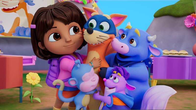 v.li.: Dora, Boots, Swiper, Tico, Benny – Bild: Paramount