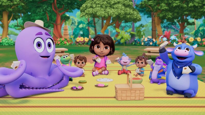 v.li.: Val the Octopus, Isa, Guillermo, Dora, Boots, Isabella, Tico, Benny – Bild: Paramount v.li.: Val the Octopus, Isa, Guillermo, Dora, Boots, Isabella, Tico, Benny – Bild: Paramount