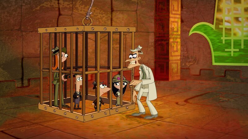 PHINEAS AND FERB – „Phineas and Ferb and the Temple of Juatchadoon“ – After locating and retrieving the amulet of Juatchdoon, adventuring archeologist duo Ohio (Phineas) Flynn and Rhode Island (Ferb) Fletcher set off to Central America to help Damsel in Distress Isabella find the Lost Temple of Juatchadoon and her missing mother. However, Dr. Doofenshmirtz has other plans for the amulet – to awaken the evil corn colossus to give him the power to destroy the world, in a new episode of „Phineas and Ferb,“ MONDAY, JANUARY 16 (6:30p.m. ET/​PT) on Disney XD. (DISNEY XD) CANDACE, FERB, PHINEAS, ISABELLA, DR. DOOFENSMIRTZ – Bild: Courtesy of Disney+