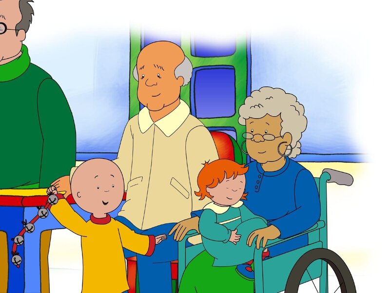 Caillou (li.) und seine Schwester Rosie freuen sich über den besuch ihrer Großeltern. – Bild: SUPER RTL