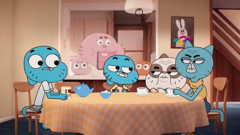 vorne, v.li.: Nicole, Gumball, Daniel, Mary – Bild: TM & © 2015 CARTOON NETWORK. A TIME WARNER COMPANY. ALL RIGHTS RESERVED.