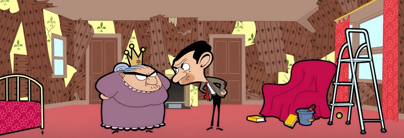 v.li.: Julia Wicket, Mr. Bean – Bild: Mr Bean TM and © Tiger Aspect Productions Ltd 2002 /​ © Tiger Aspect Productions Ltd 2020