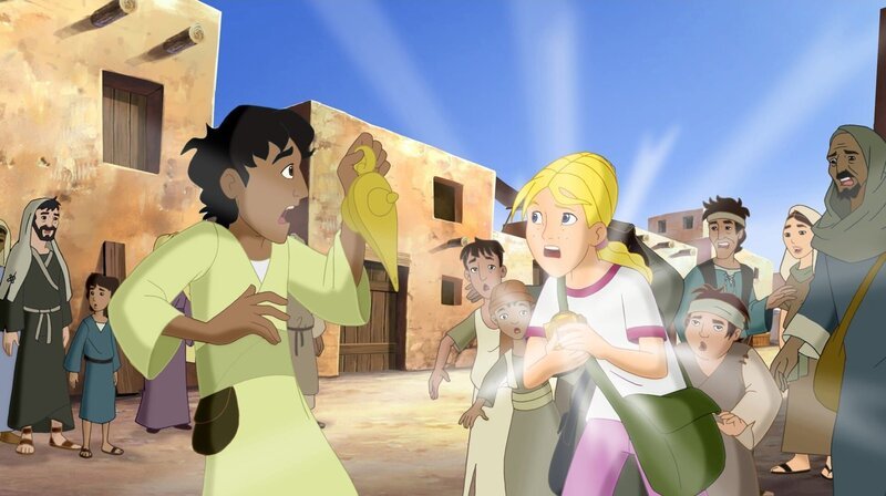Habib, der Straßenjunge aus Jerusalem, und Cora lernen sich auf ungewöhnliche Weise im Heiligen Land kennen. – Bild: KI.KA/​Cross Media/​Beta/​Trickompany