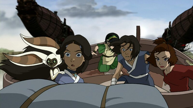 L-R: Momo, Katara, Toph, Sokka, Suki – Bild: Nicktoons