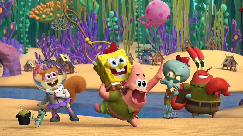L-R: Plankton, Sandy, SpongeBob, Patrick, Squidward, Mr. Krabs – Bild: ViacomCBS
