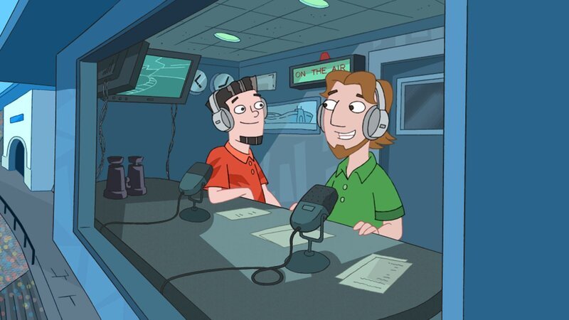 PHINEAS AND FERB – „The Fast and the Phineas“ – Phineas und Ferb trick out die Familienauto und treten es in ein Rennen auf der lokalen Strecke mit der Unterstützung von Isabella und ihrer Wilderness Girls Troop, die als Pit Crew dient. Währenddessen versucht Candace, Mamas Bridge-Spiel zu unterbrechen, um sie auf das aufmerksam zu machen, was die Jungs tun, während sie gleichzeitig versucht, Jeremy auf sich aufmerksam zu machen. Währenddessen verfolgt Perry der Platypus Dr. Doofenshmirtz in seinem Luftschiff und vereitelt seinen Plan, alles Aufblasbare in der Welt zu entleeren, in „Phineas und Ferb“, das am SAMSTAG, FEBRUAR 2 (20 Uhr, ET) auf Disney Channel ausgestrahlt wird. (DISNEY CHANNEL) RADIO HOSTS MARK THOMPSON UND BRIAN PHELPS – Bild: Disney+