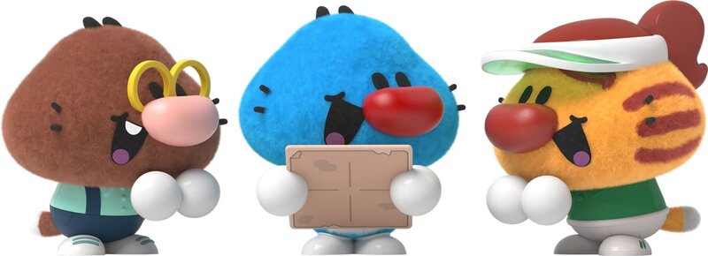 Folge Oggy (mi.) dem Kätzchen und seinen Freunden Mallow (li.) und Sporty (re.) in eine Welt, in der alles aus Kinderspielzeug besteht und in der sie tolle Abenteuer erleben. – Bild: SUPER RTL