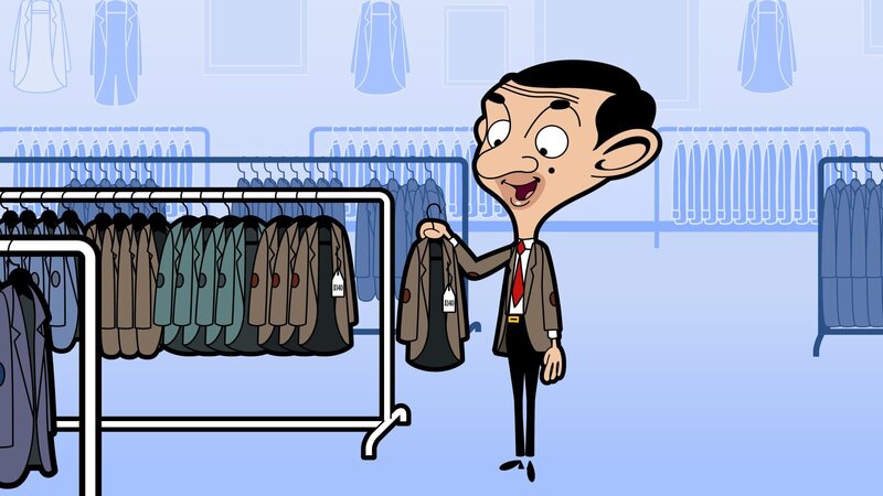 Im Kaufhaus findet Mr. Bean ein Jackett, welches ganz seinen Vorlieben entspricht. – Bild: Boomerang (DE) /​ Tiger Aspect Productions Ltd