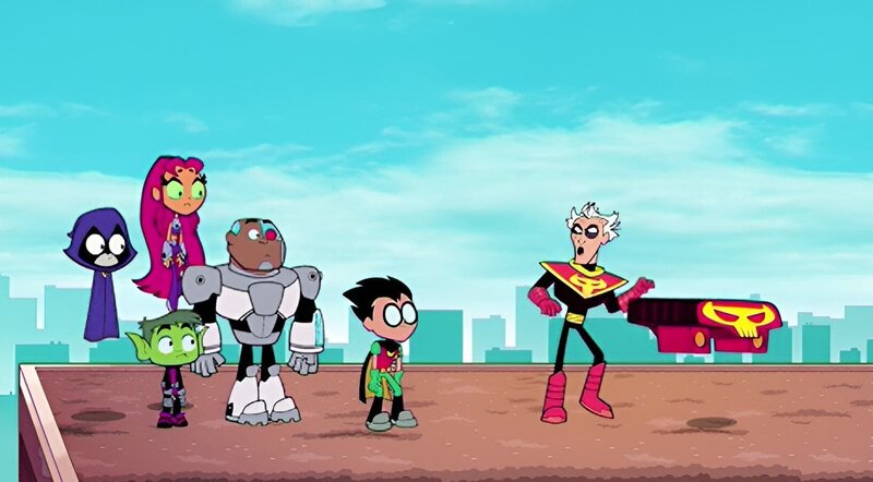 v.li.: Raven, Starfire, Beast Boy, Cyborg, Robin, Brother Blood – Bild: TM & The Cartoon Network, Inc.