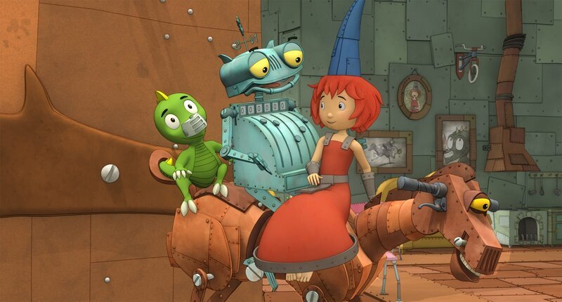 Rösti, Bö, der Drache Koks und Feuerstuhl machen sich auf den Weg zu neuen Abenteuern. – Bild: ZDF/​Caligari Film- und Fernsehprod.