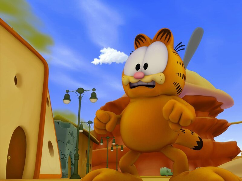 Die Mäuse sind begeistert von einem Vergnügungspark, der vollständig aus Käse besteht und überreden Garfield, sie dort einzuschmuggeln. – Bild: HR/​DARGAUD MEDIA – Honorarfreie Verwendung gemäß AGB im redaktionellen Zusammenhang mit genannter Sendung bei Nennung „Bild: HR/​DARGAUD MEDIA“.