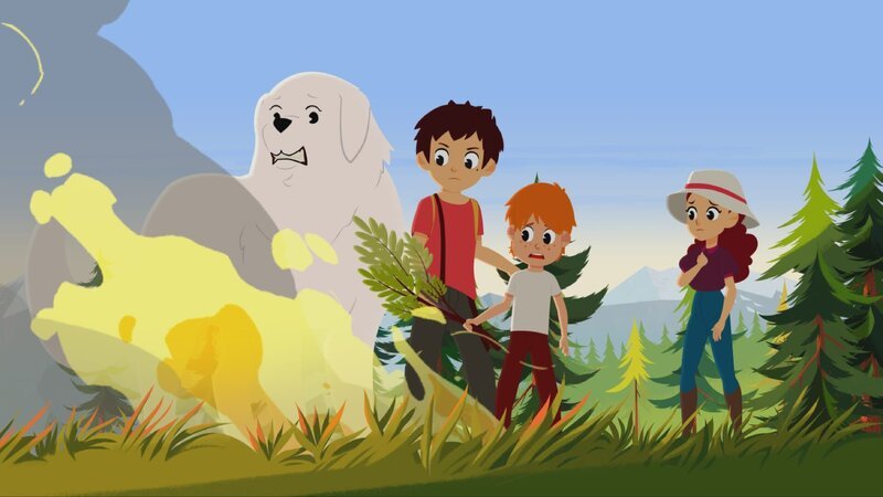Die Kinder versuchen zuerst mit Ästen das Feuer zu löschen. – Bild: ZDF und (c) 2017 Gaumont Animation