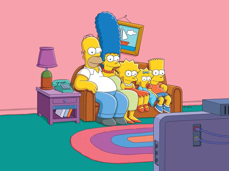 (30. Staffel) – (v.l.n.r.) Homer; Marge; Lisa, Maggie; Bart – Bild: Fox