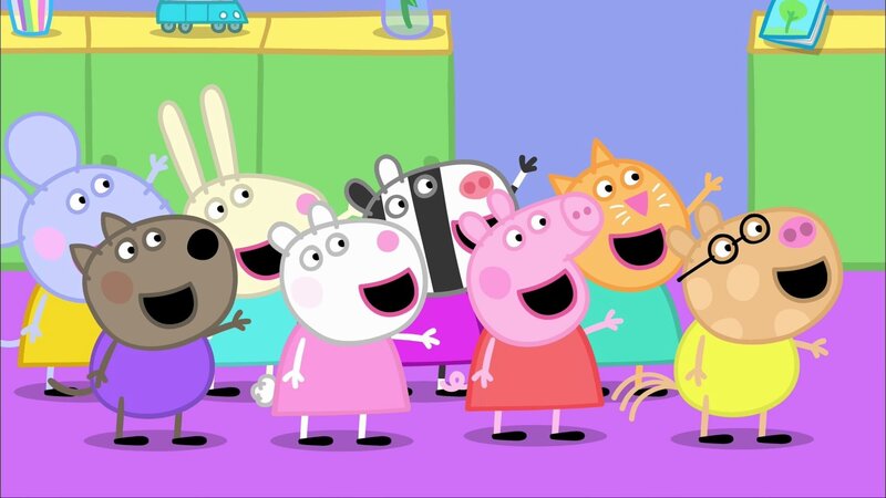 L-R: Emily Elephant, Danny Dog, Rebecca Rabbit, Suzy Sheep, Zoe Zebra, Peppa Pig, Candy Cat, Pedro Pony – Bild: Paramount