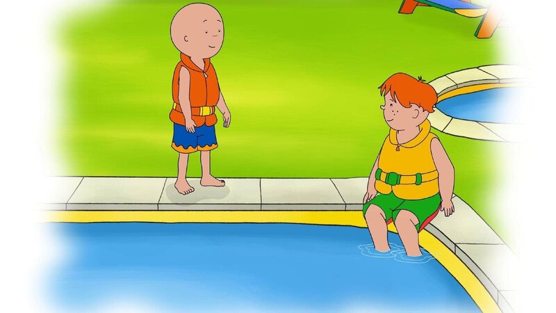 Caillou (li.) macht mit seiner Kindergartengruppe einen Ausflug ins Schwimmbad. – Bild: SUPER RTL