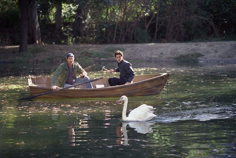 Während Luke (Scott Patterson, l.) und Jess (Milo Ventimiglia, r.) einen kleinen Ausflug machen, reisen Lorelai, Alex und Sookie nach New York … – Bild: 2002 Warner Bros. Lizenzbild frei