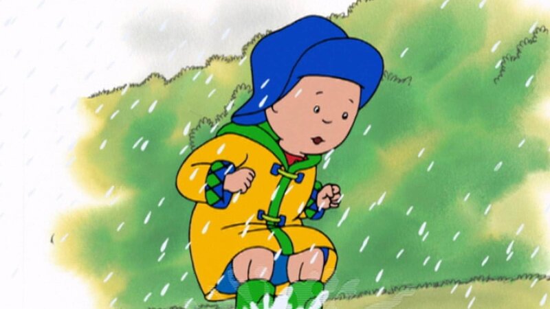 Es regnet in Strömen. Endlich kann Caillou seine neuen Gummistiefel ausprobieren. – Bild: SUPER RTL Das SUPER RTL-Bildmaterial darf nur zur redaktionellen Berichterstattung im Zusammenhang mit der jeweiligen Sendung unter Angabe der Credits und Beachtung der unter http:/​/​kommunikation.superrtl.de genannten Nutzungsbeschränkungen verwendet wer