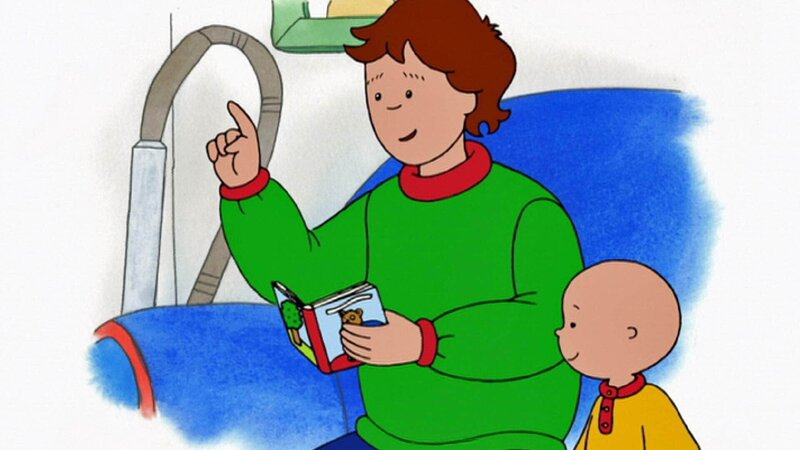 Papa liest Caillou aus seinem Lieblingsbuch „Superbär“ vor. – Bild: SUPER RTL Das SUPER RTL-Bildmaterial darf nur zur redaktionellen Berichterstattung im Zusammenhang mit der jeweiligen Sendung unter Angabe der Credits und Beachtung der unter http:/​/​kommunikation.superrtl.de genannten Nutzungsbeschränkungen verwendet wer