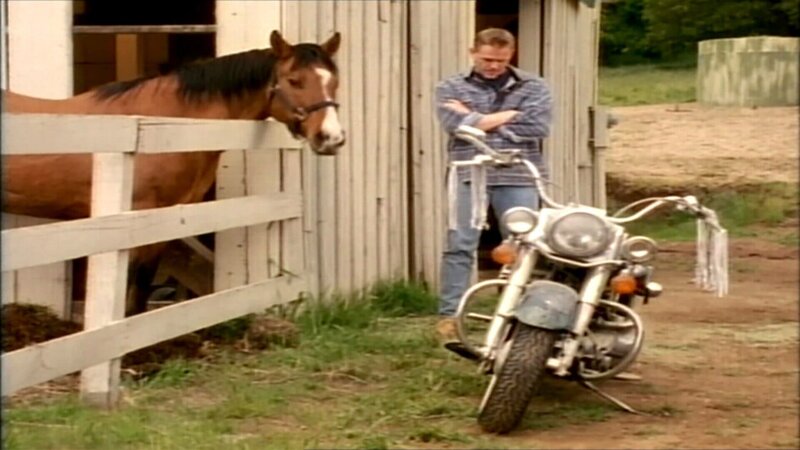 Greg Hanson (Christopher Titus) traut seinen Augen nicht, als er in seiner Scheune eine echte Harley Davidson entdeckt. – Bild: RTL Zwei