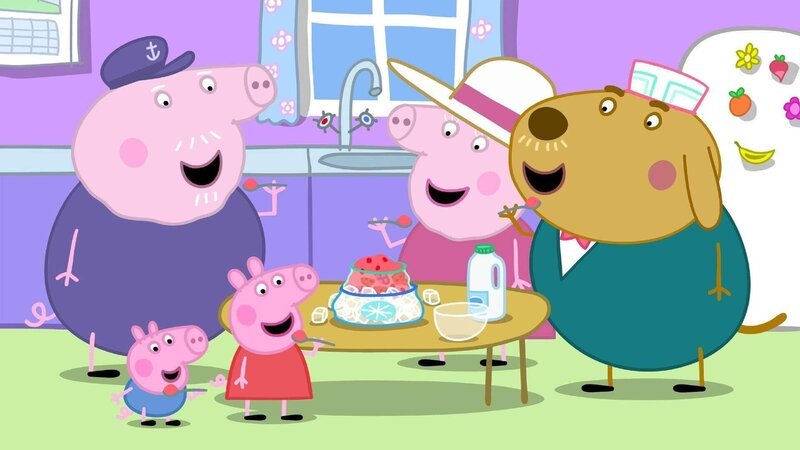 Als es der Eiswagen von Herr Labrador (re.) ausverkauft ist, entscheidet sich Oma Wutz (hi.re.) dazu, ihre eigene Eiscreme herzustellen. – Bild: Astley Baker Davies Ltd and Entertainment One UK Ltd. /​ HASBRO